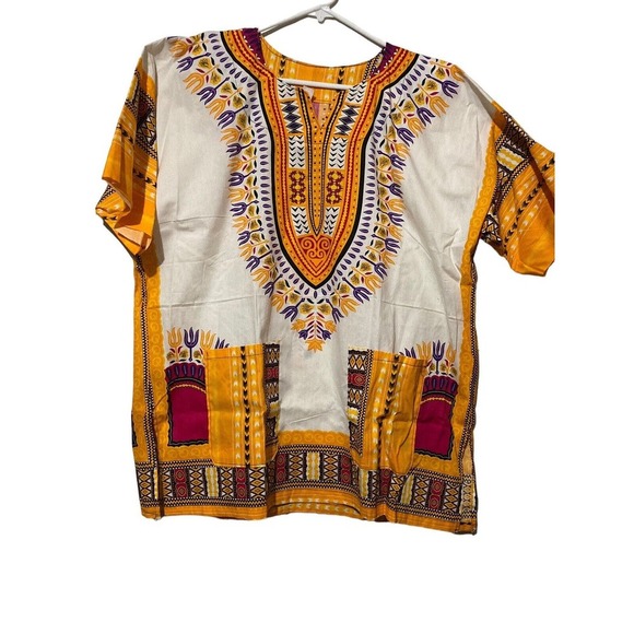 Colorful Boho Bohemian Tunic Top Short Sleeve Multicolor Standard Size Yellow - Picture 1 of 8